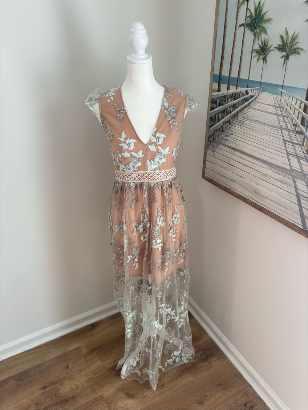 WAYF Oakley Sheer Embroidered V-Neck Maxi Dress - Picture 5 of 7